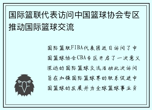 国际篮联代表访问中国篮球协会专区推动国际篮球交流